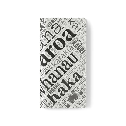 White Māori Word Art Flip Cases