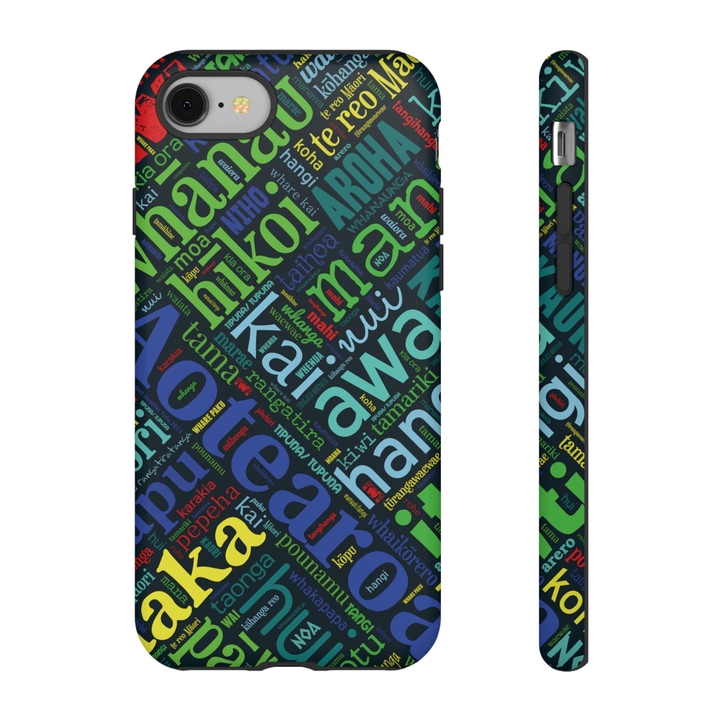 Rainbow Black Māori Word Art Tough Phone Case for iPhone