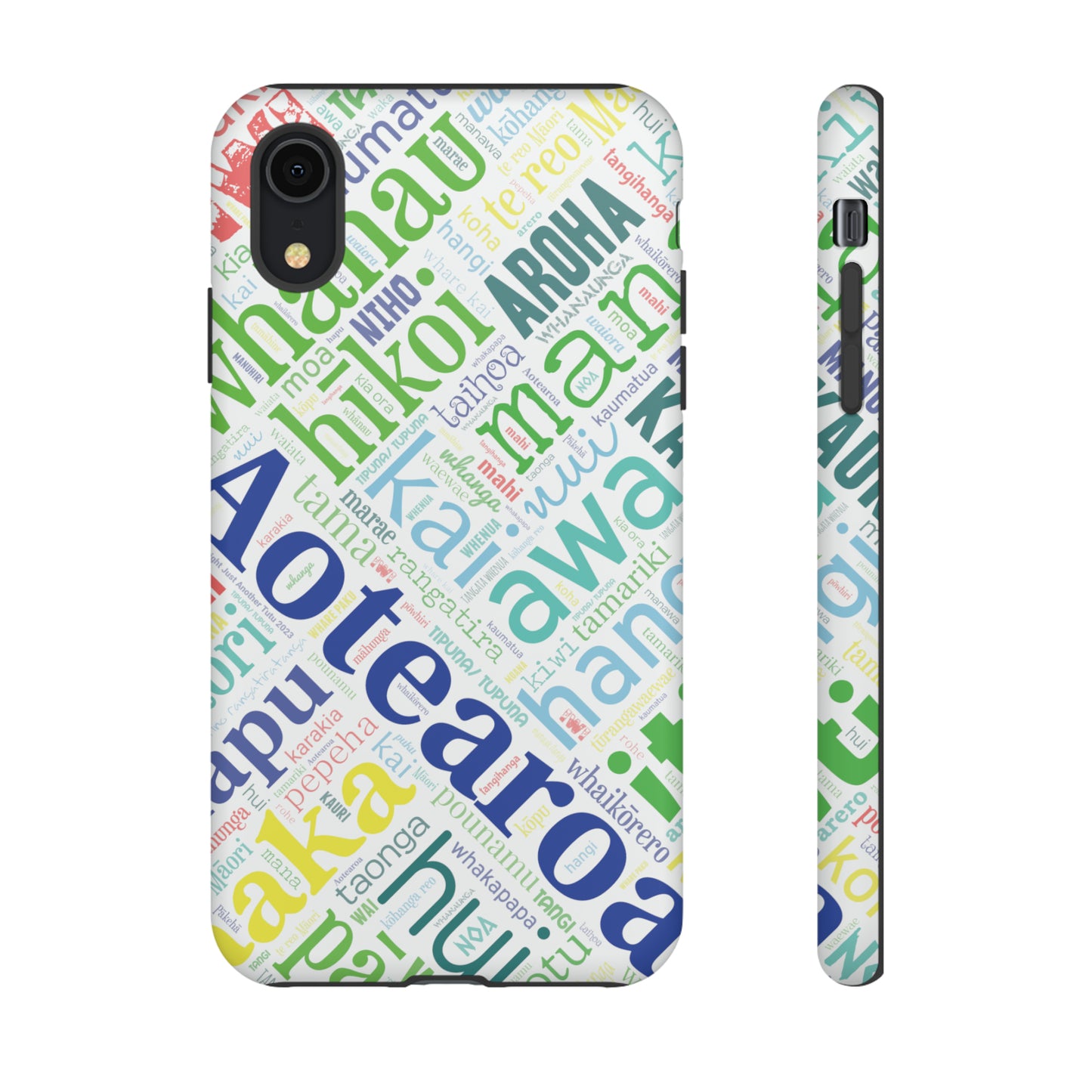 Rainbow White Māori Word Art Tough Phone Case for iPhone