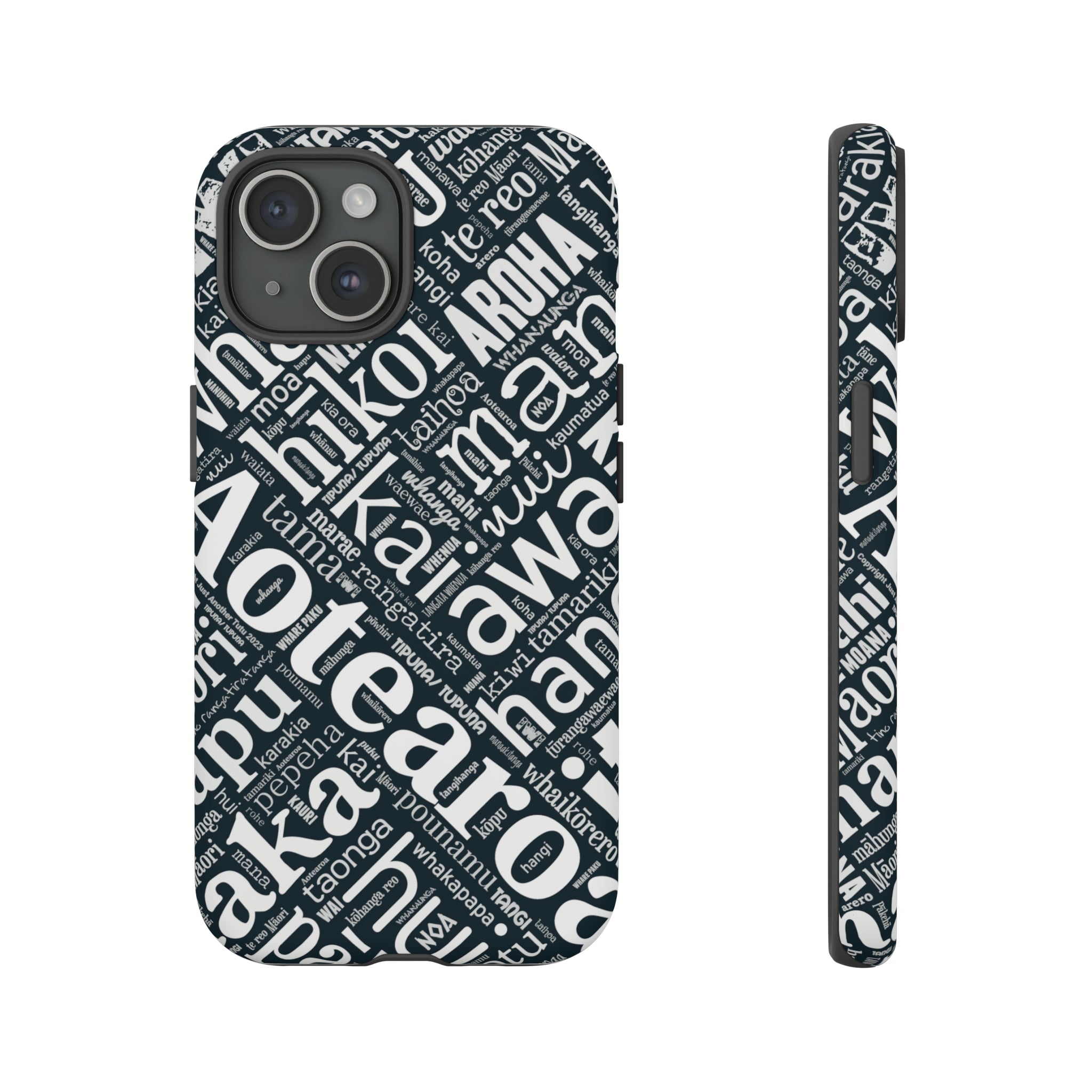 Black M ori Word Art Tough Phone Case for iPhone