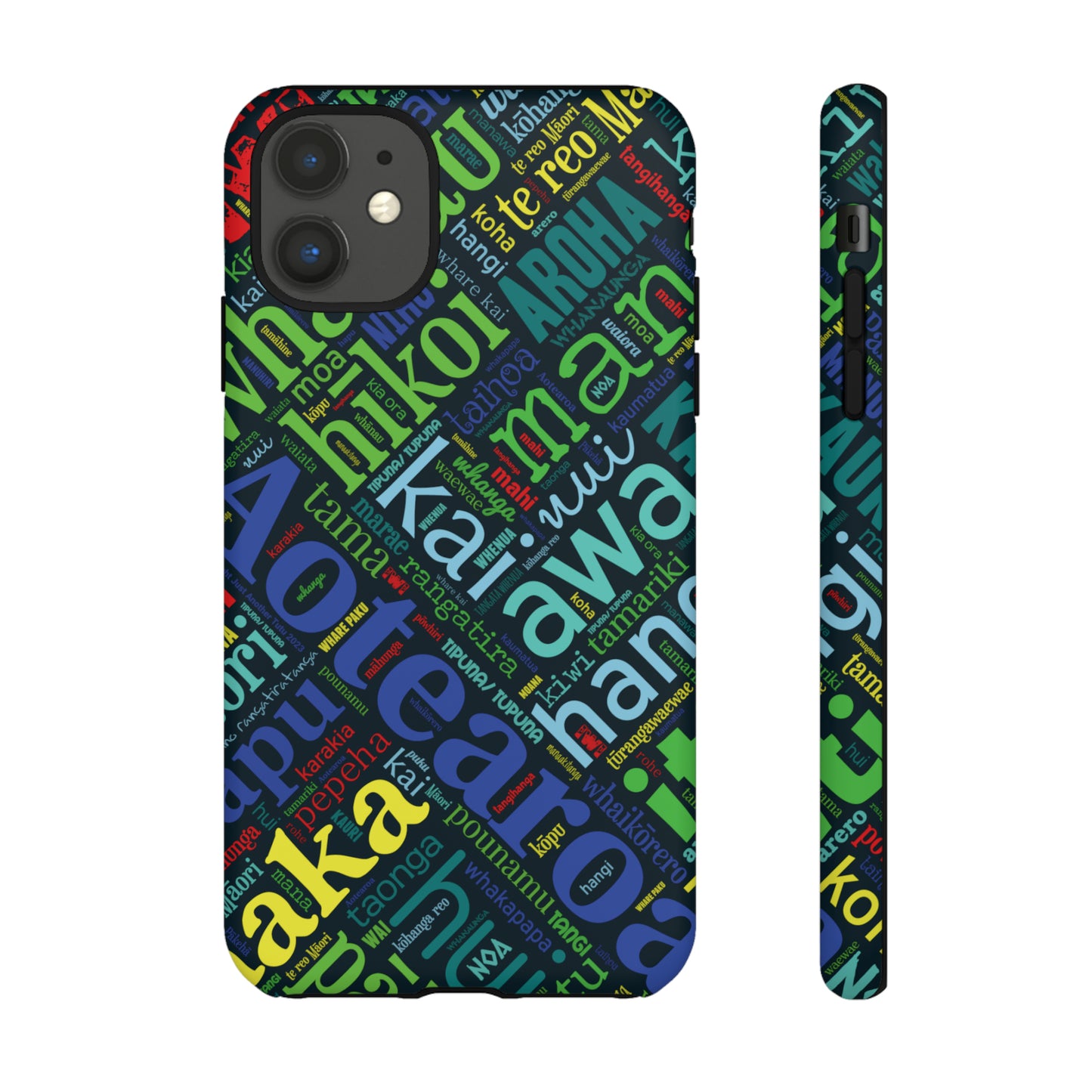 Rainbow Black Māori Word Art Tough Phone Case for iPhone