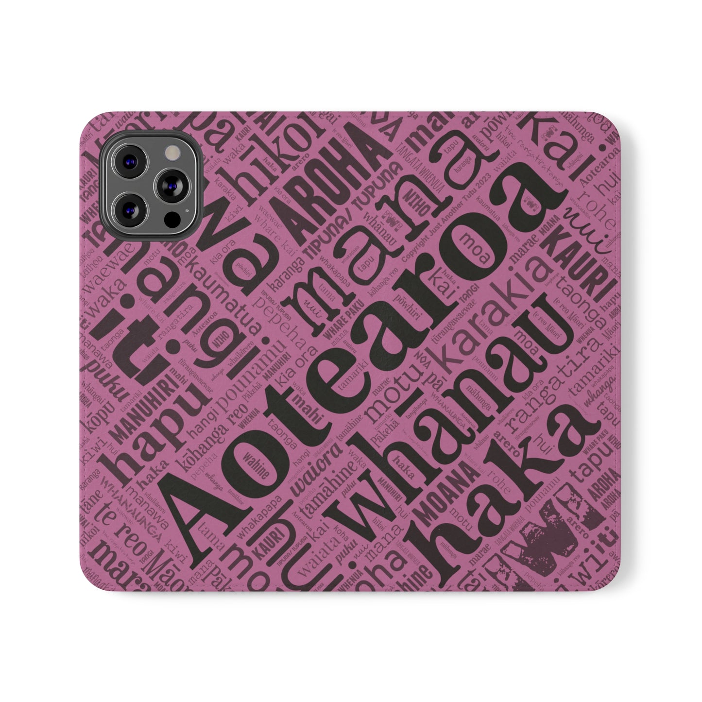 Pink Māori Word Art Flip Cases