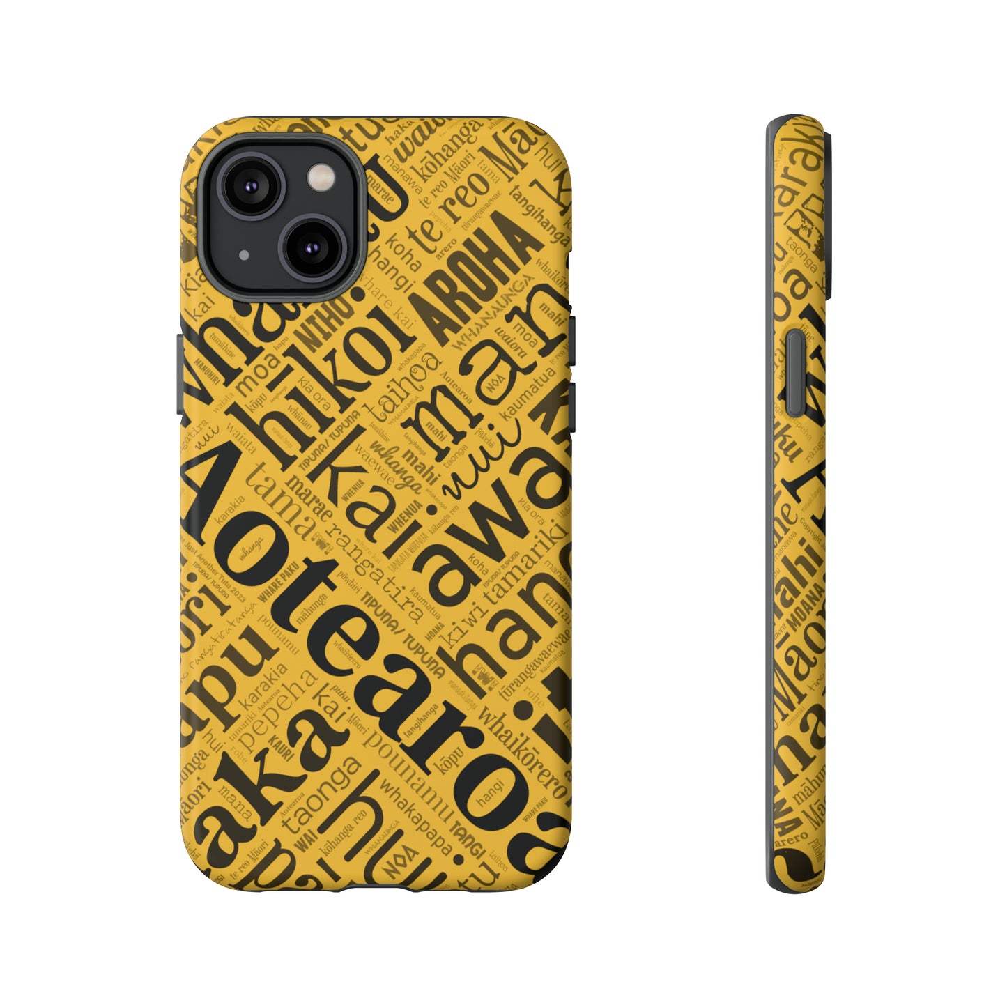 Yellow Māori Word Art Tough Phone Case for iPhone