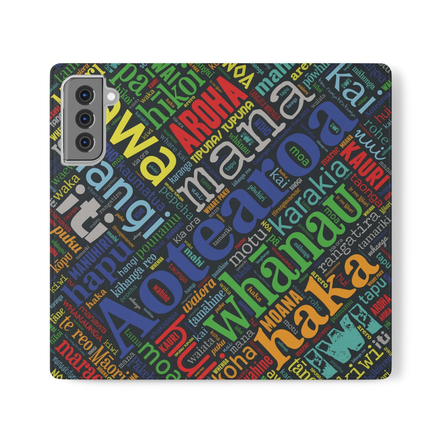 Rainbow Black Māori Word Art Flip Cases