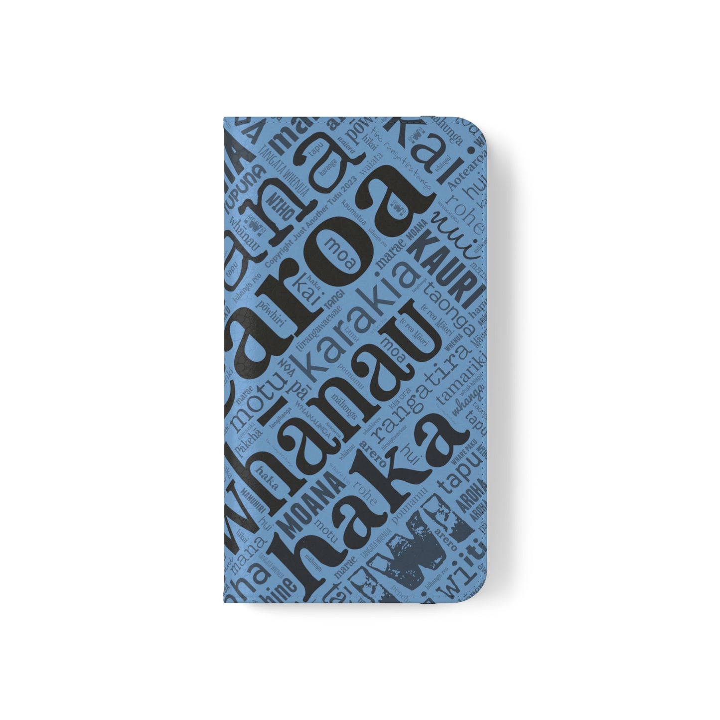 Light Blue Māori Word Art Flip Cases