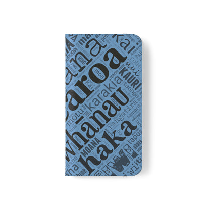 Light Blue Māori Word Art Flip Cases