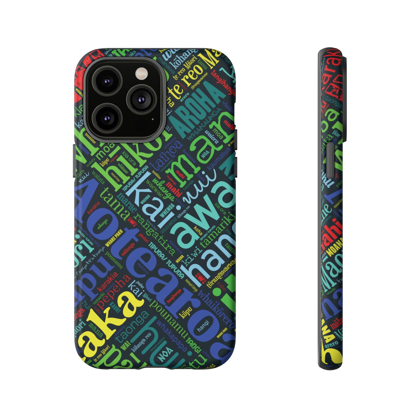 Rainbow Black Māori Word Art Tough Phone Case for iPhone