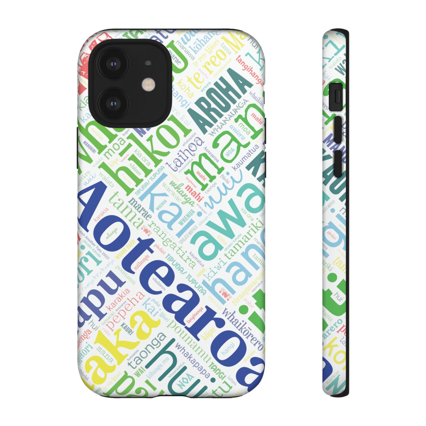 Rainbow White Māori Word Art Tough Phone Case for iPhone