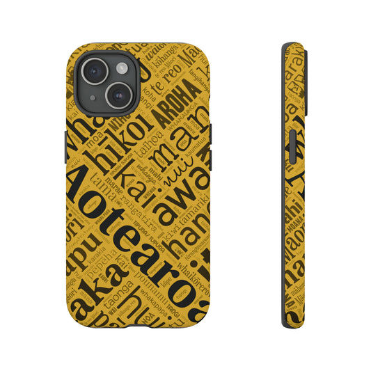 Yellow Māori Word Art Tough Phone Case for iPhone