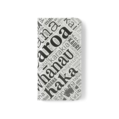 White Māori Word Art Flip Cases