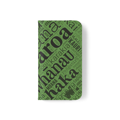 Green Māori Word Art Flip Cases