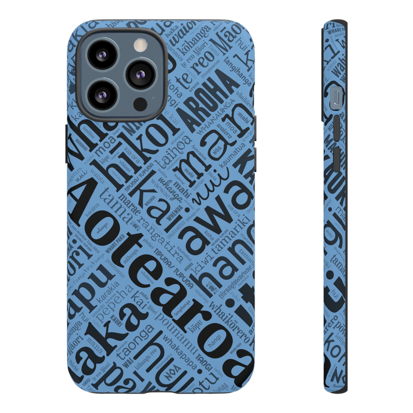 Light Blue Māori Word Art Tough Phone Case for iPhone