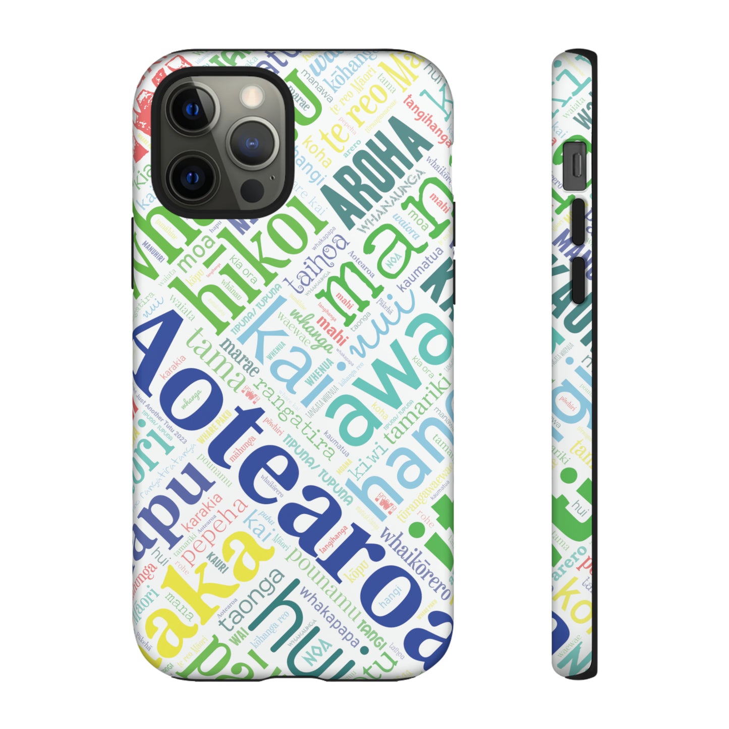 Rainbow White Māori Word Art Tough Phone Case for iPhone