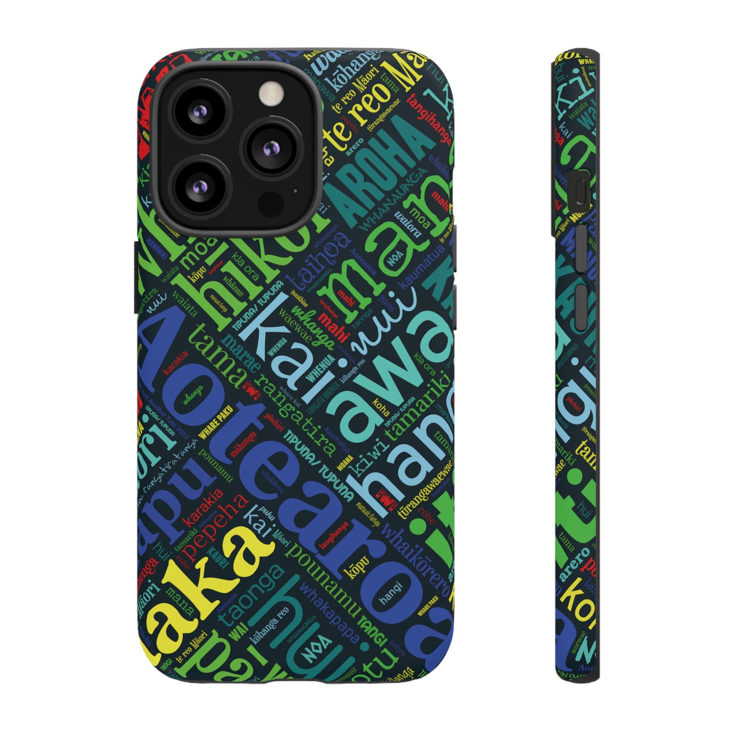 Rainbow Black Māori Word Art Tough Phone Case for iPhone