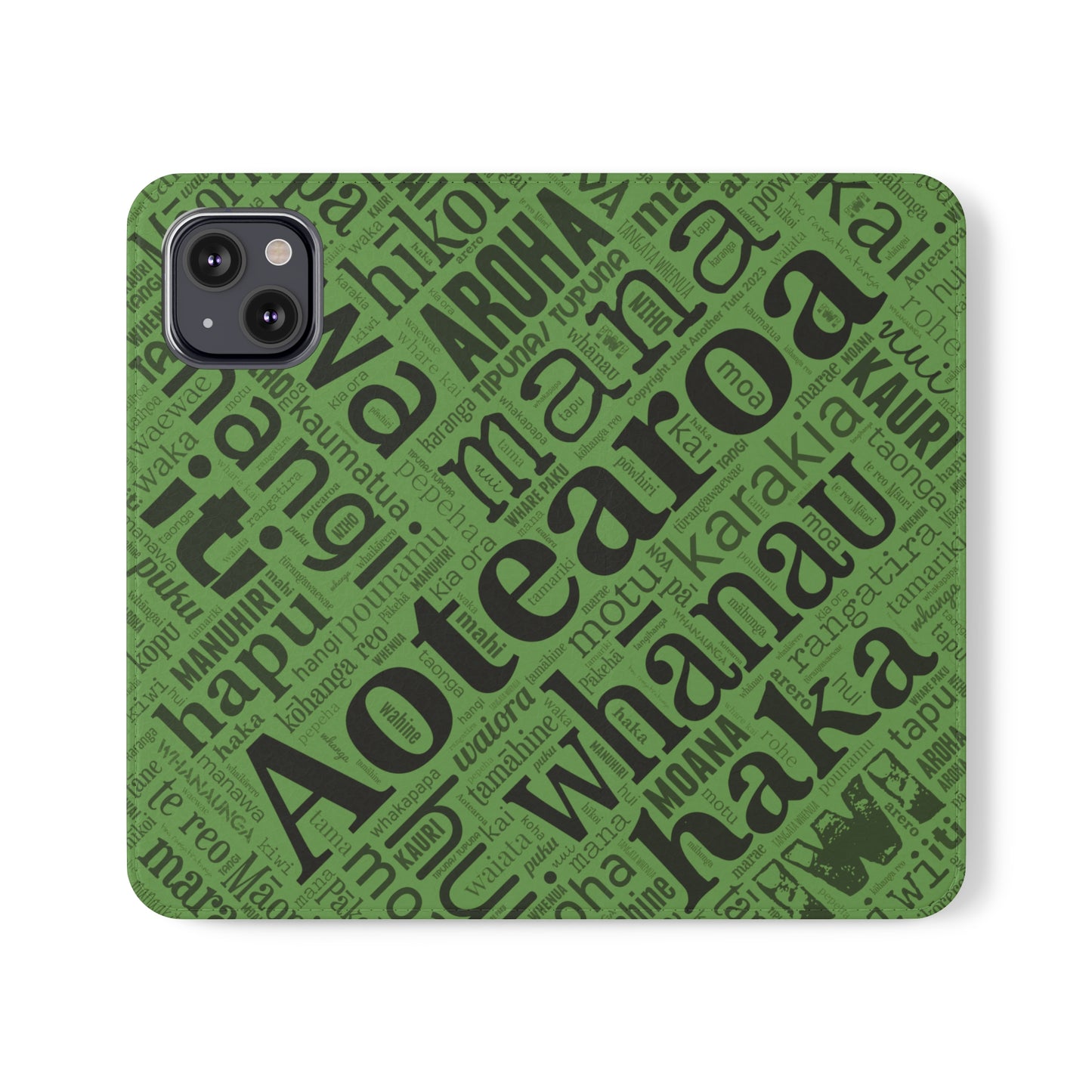 Green Māori Word Art Flip Cases