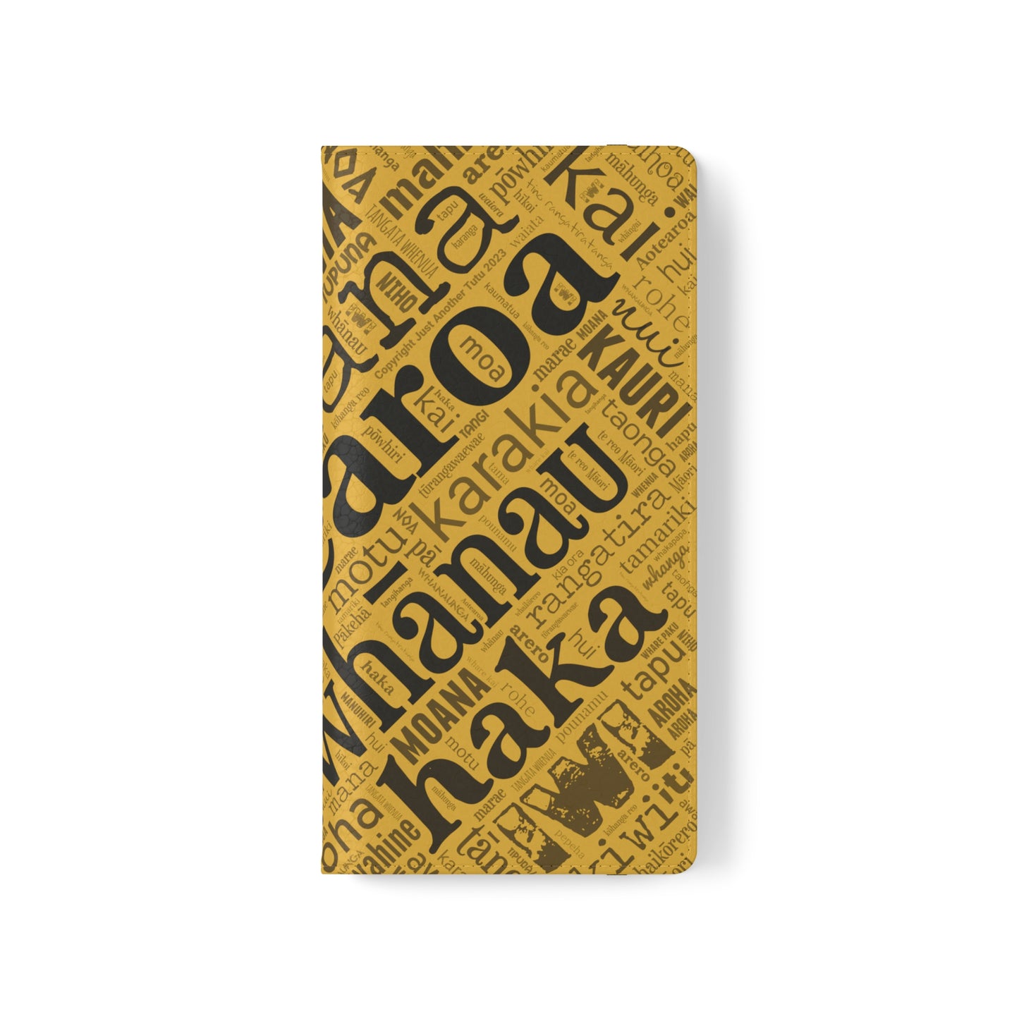 Yellow Māori Word Art Flip Cases