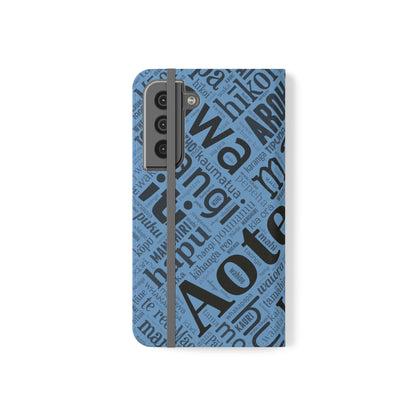 Light Blue Māori Word Art Flip Cases