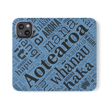 Light Blue Māori Word Art Flip Cases