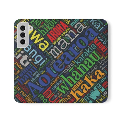 Rainbow Black Māori Word Art Flip Cases