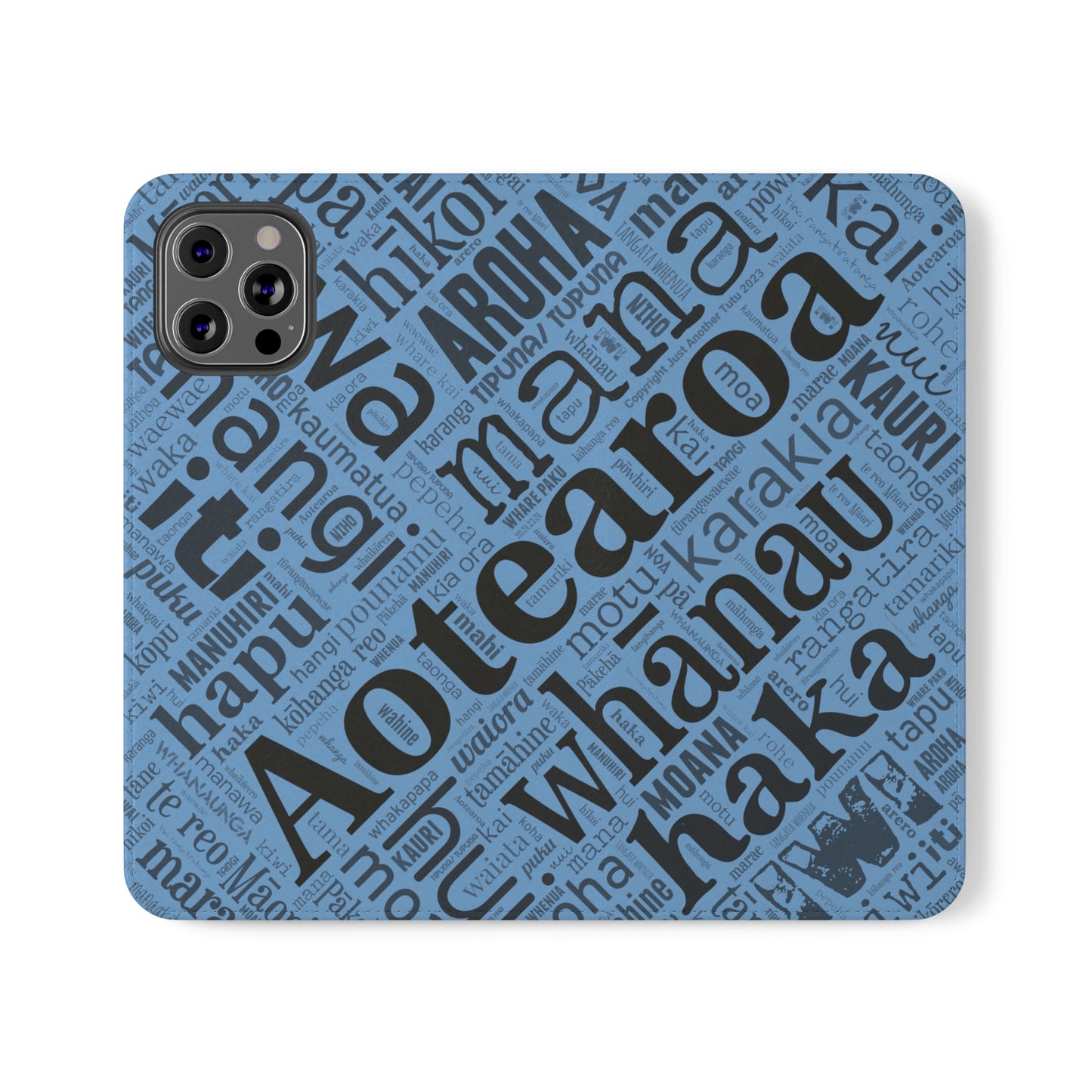 Light Blue Māori Word Art Flip Cases