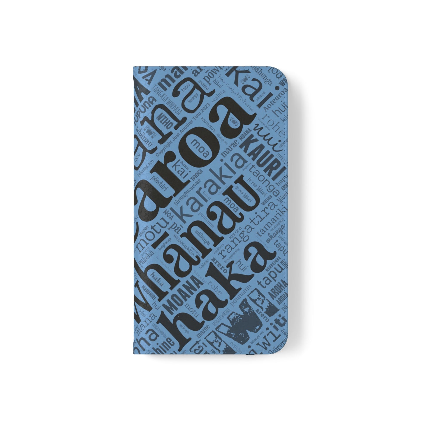 Light Blue Māori Word Art Flip Cases