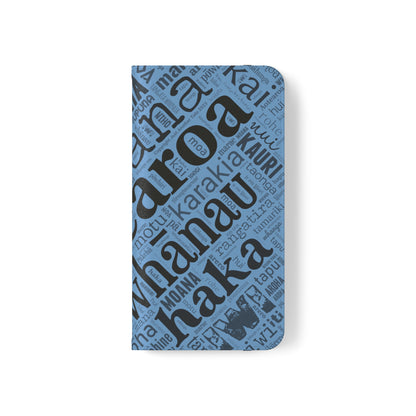 Light Blue Māori Word Art Flip Cases