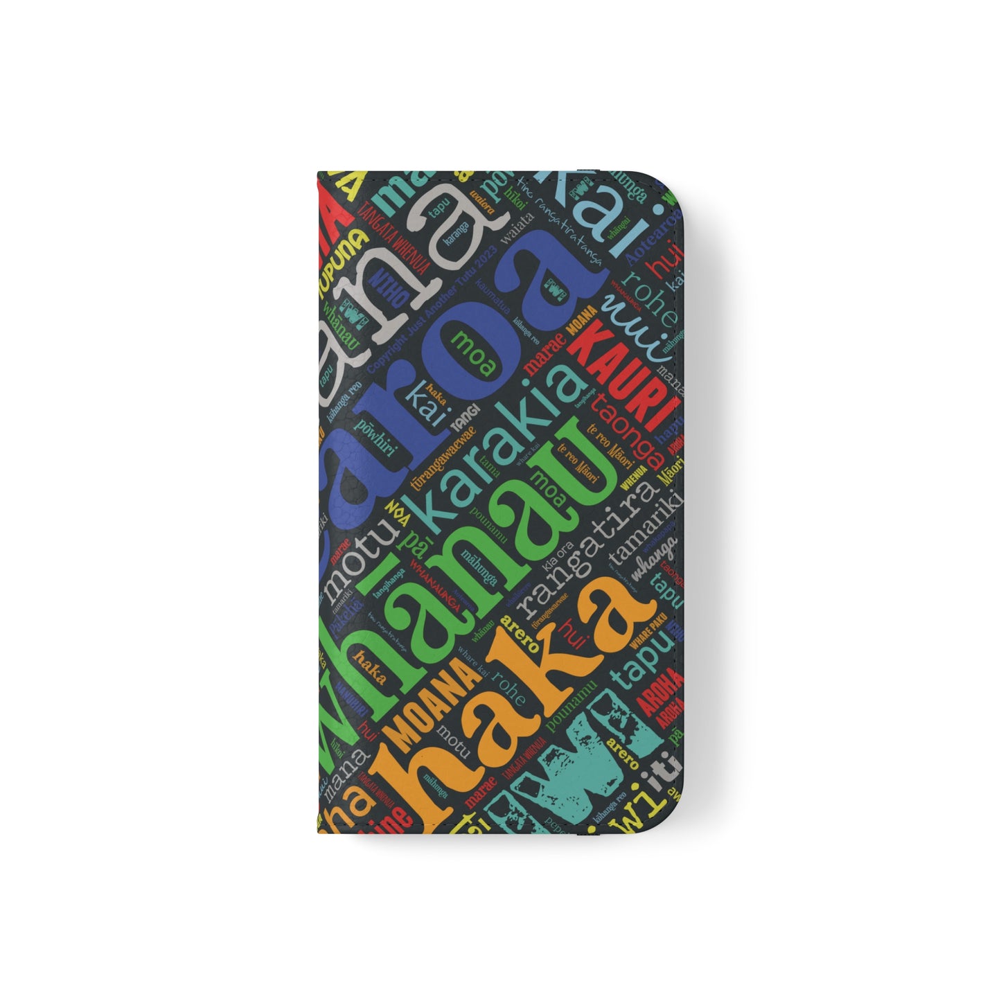 Rainbow Black Māori Word Art Flip Cases