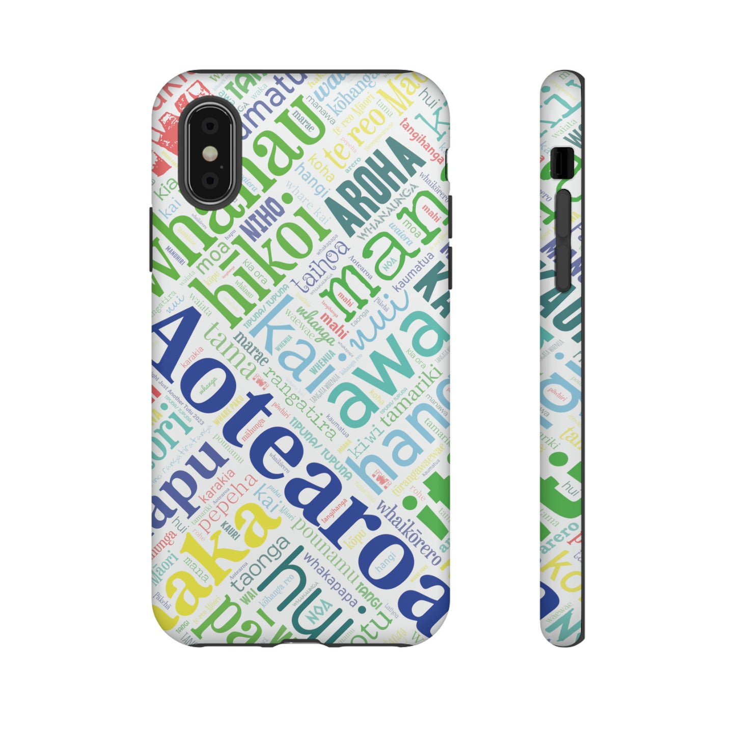 Rainbow White Māori Word Art Tough Phone Case for iPhone