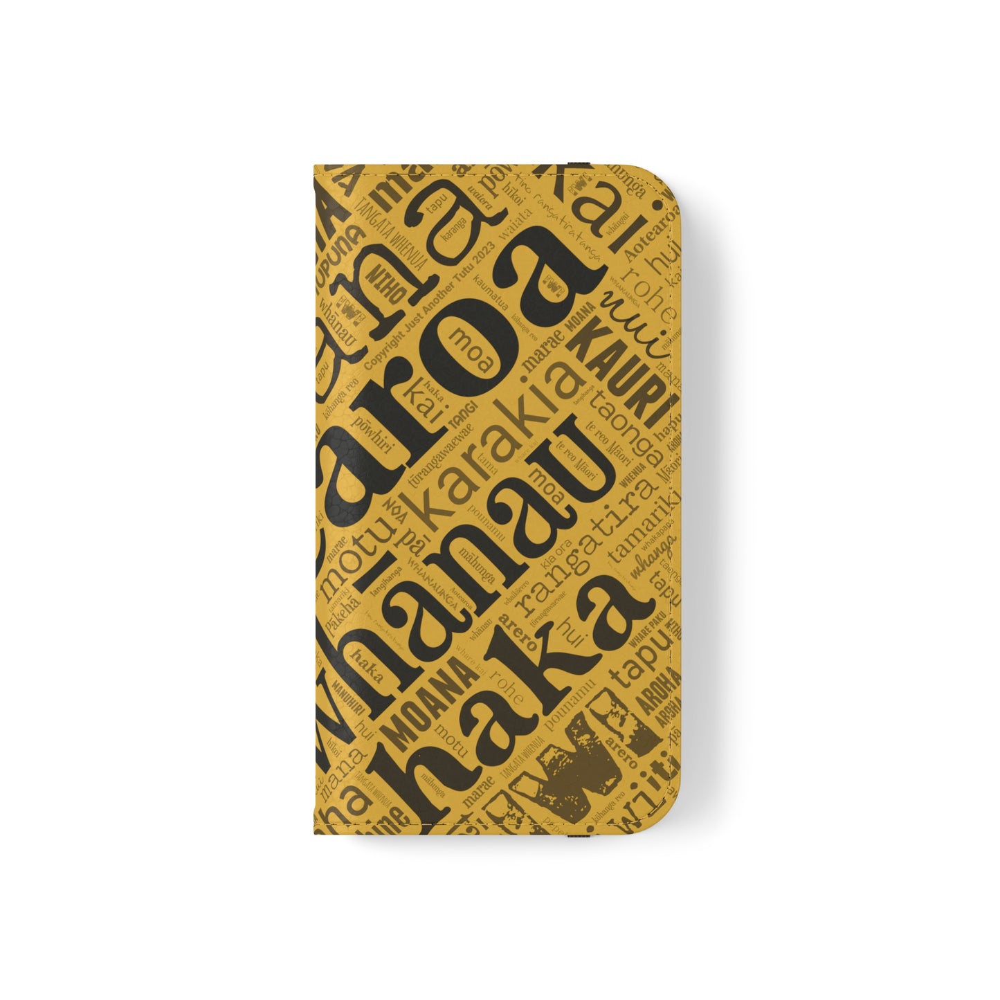 Yellow Māori Word Art Flip Cases