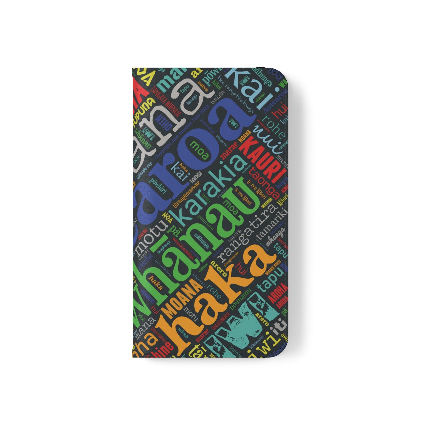 Rainbow Black Māori Word Art Flip Cases