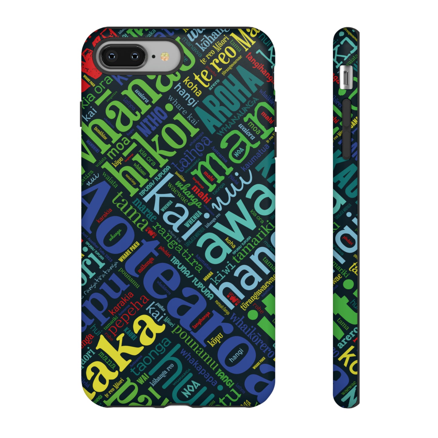 Rainbow Black Māori Word Art Tough Phone Case for iPhone