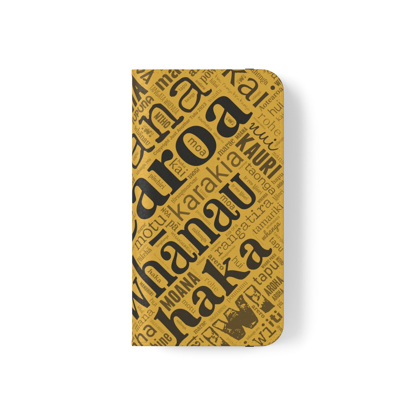 Yellow Māori Word Art Flip Cases