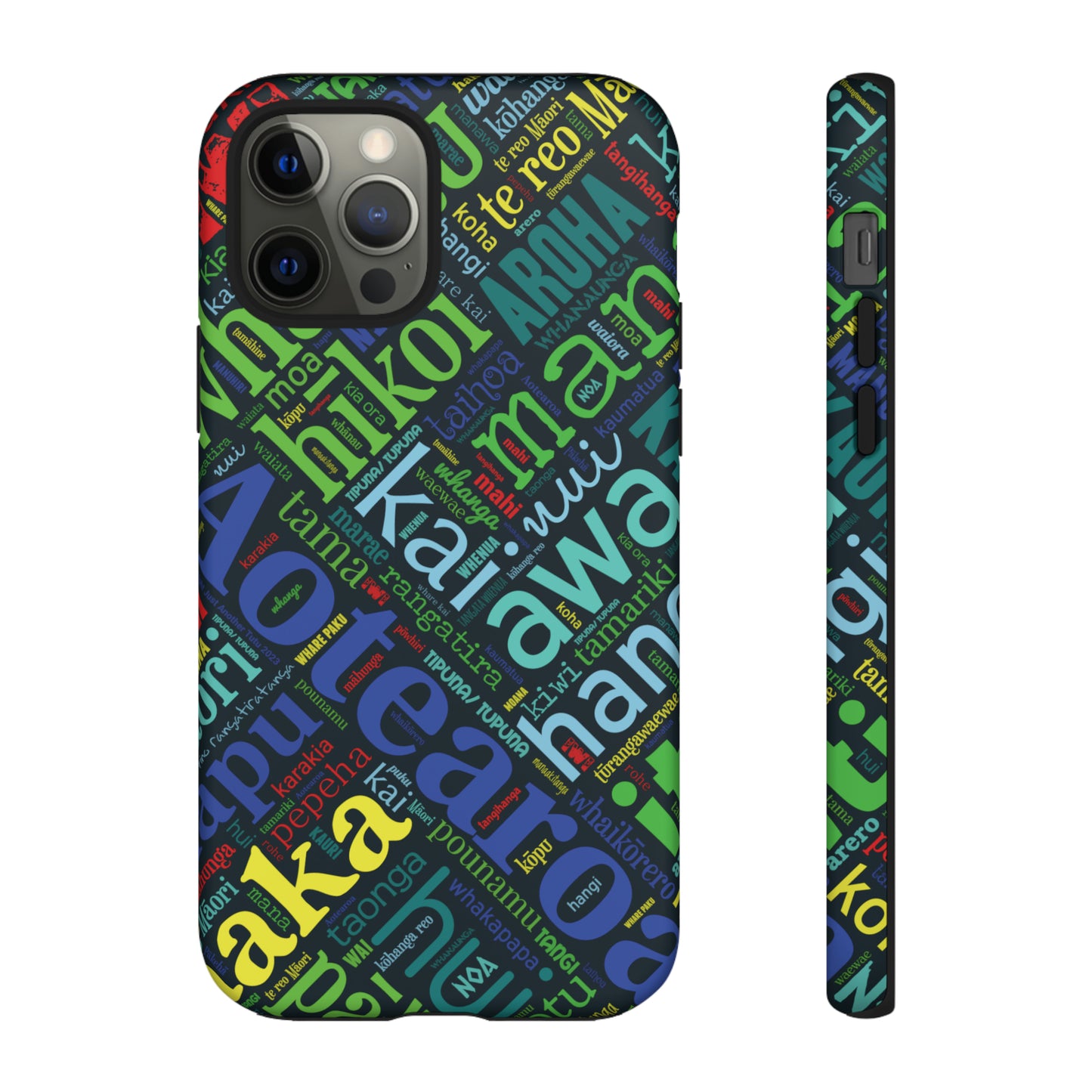 Rainbow Black Māori Word Art Tough Phone Case for iPhone