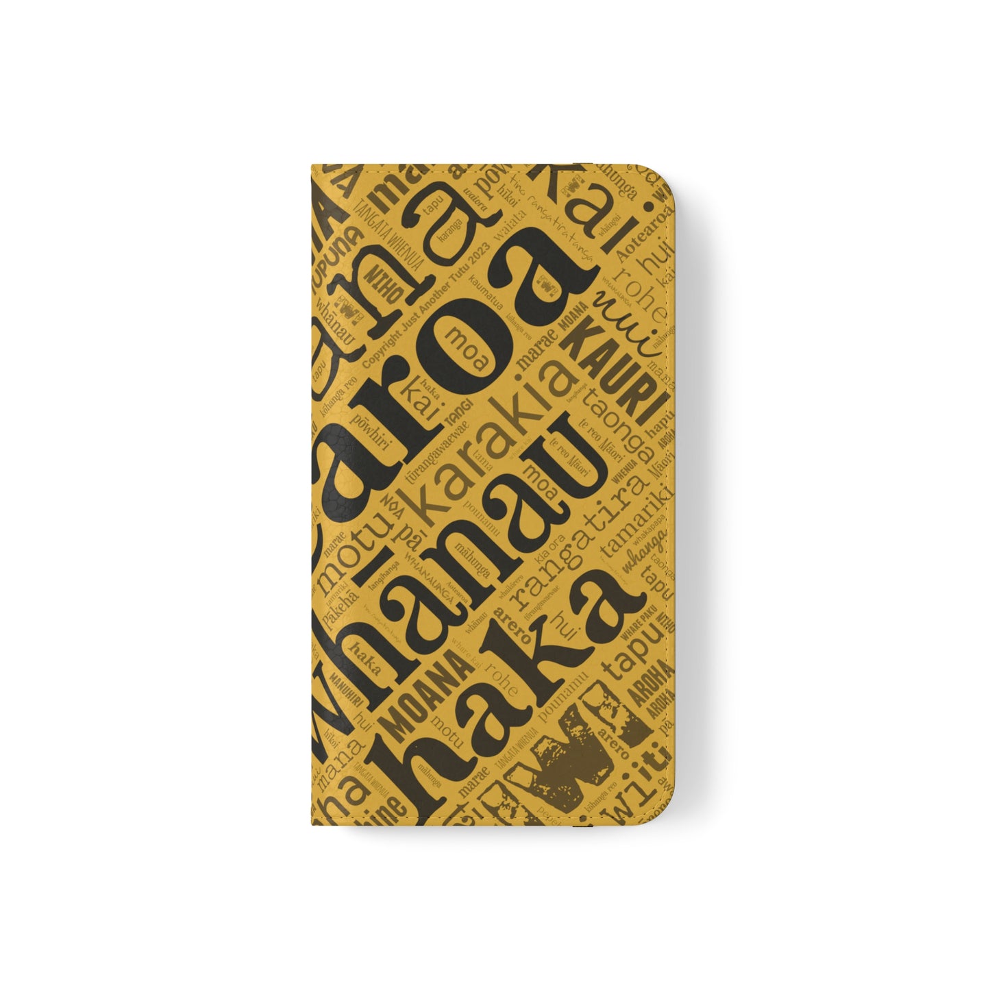 Yellow Māori Word Art Flip Cases