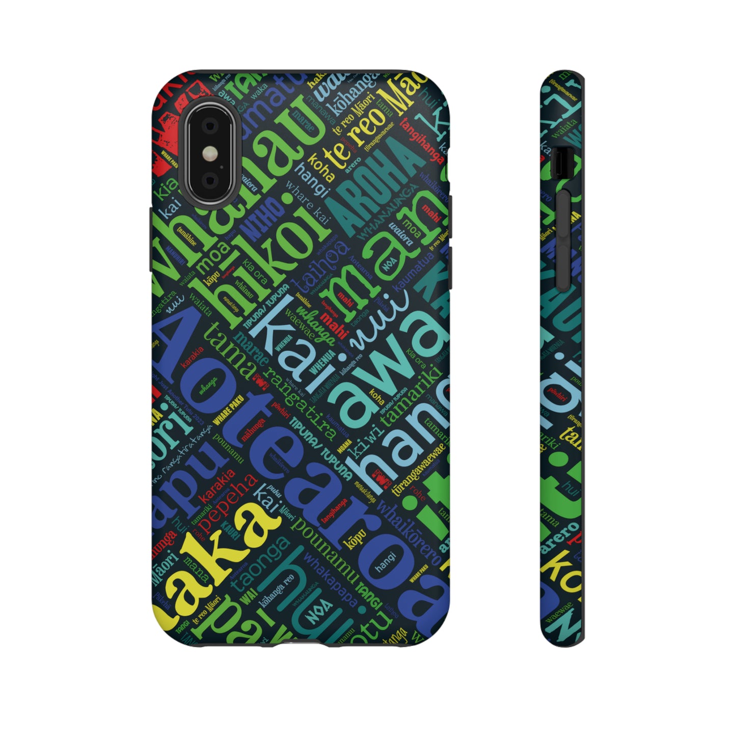 Rainbow Black Māori Word Art Tough Phone Case for iPhone