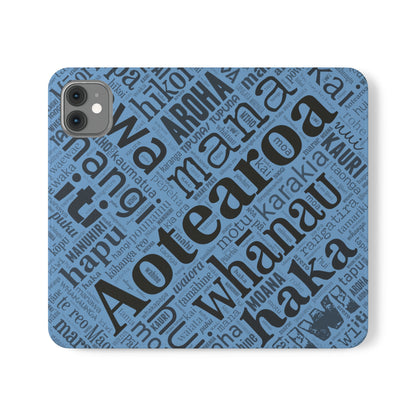 Light Blue Māori Word Art Flip Cases