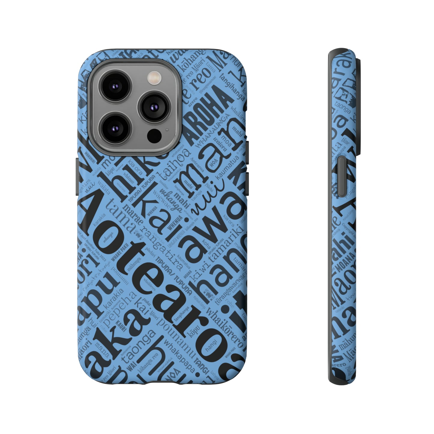 Light Blue Māori Word Art Tough Phone Case for iPhone