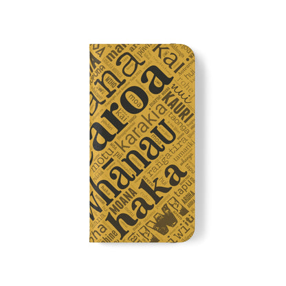 Yellow Māori Word Art Flip Cases