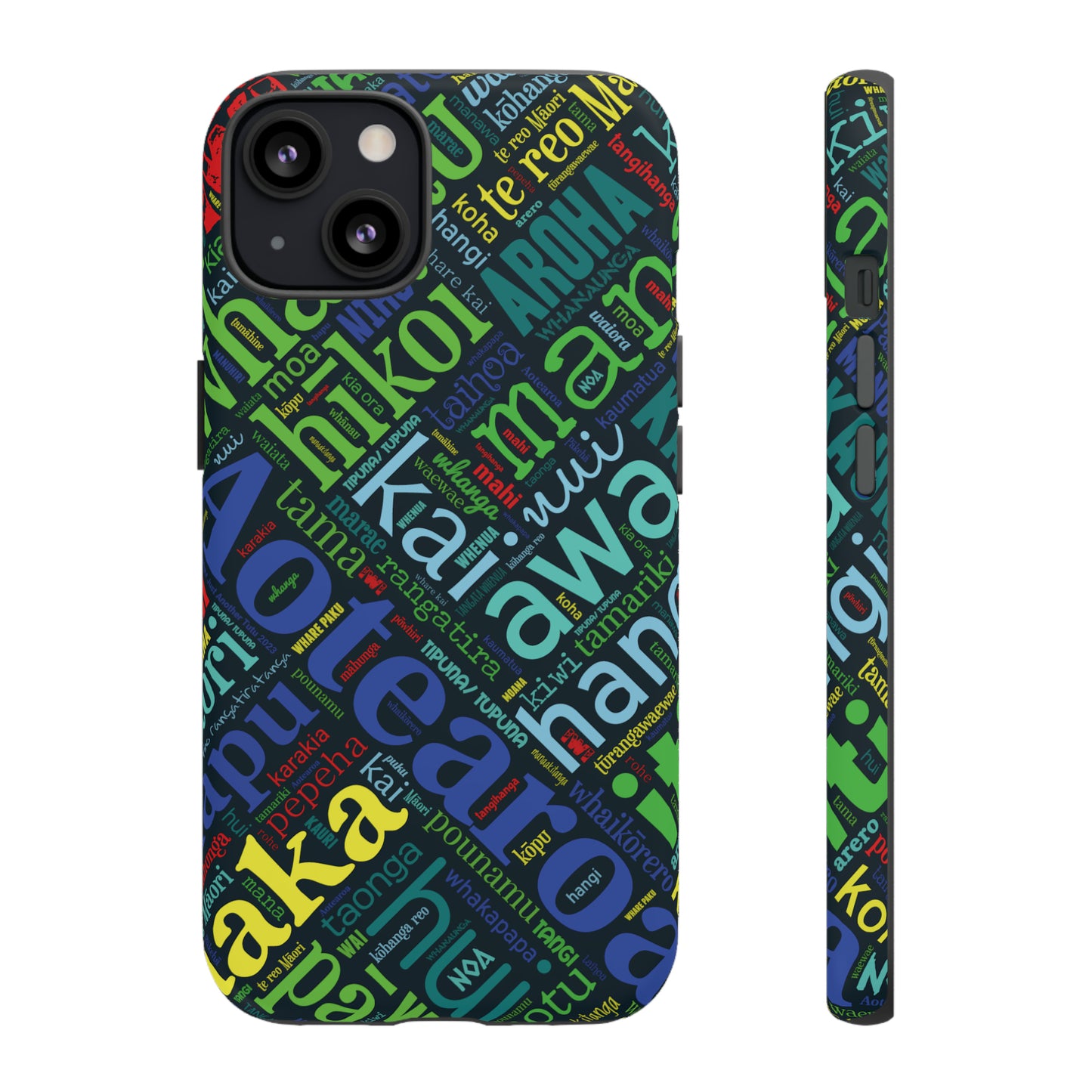 Rainbow Black Māori Word Art Tough Phone Case for iPhone