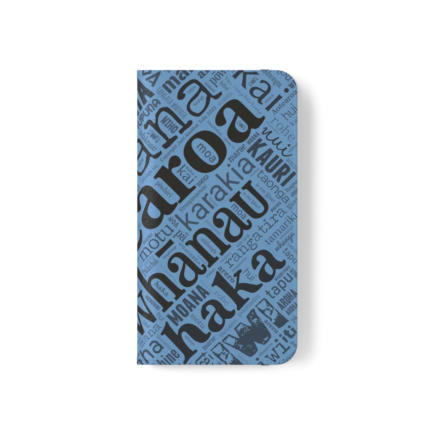 Light Blue Māori Word Art Flip Cases