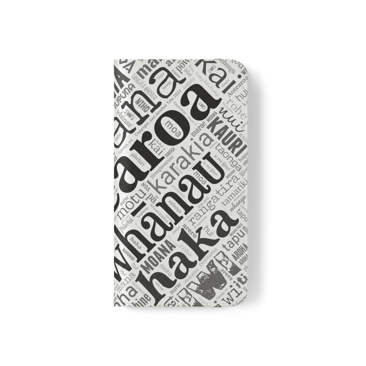 White Māori Word Art Flip Cases