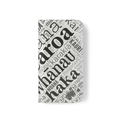 White Māori Word Art Flip Cases