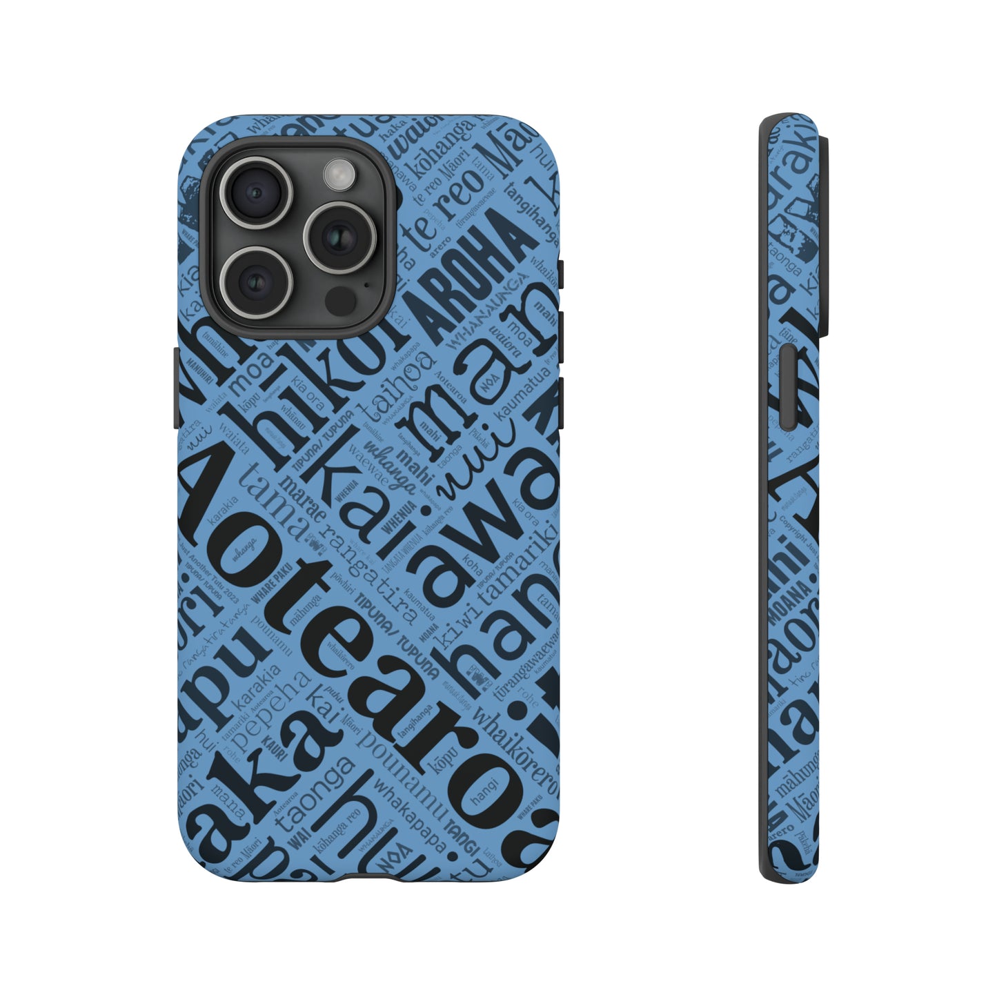 Light Blue Māori Word Art Tough Phone Case for iPhone