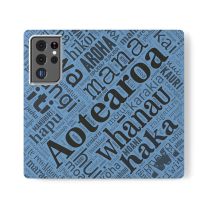 Light Blue Māori Word Art Flip Cases