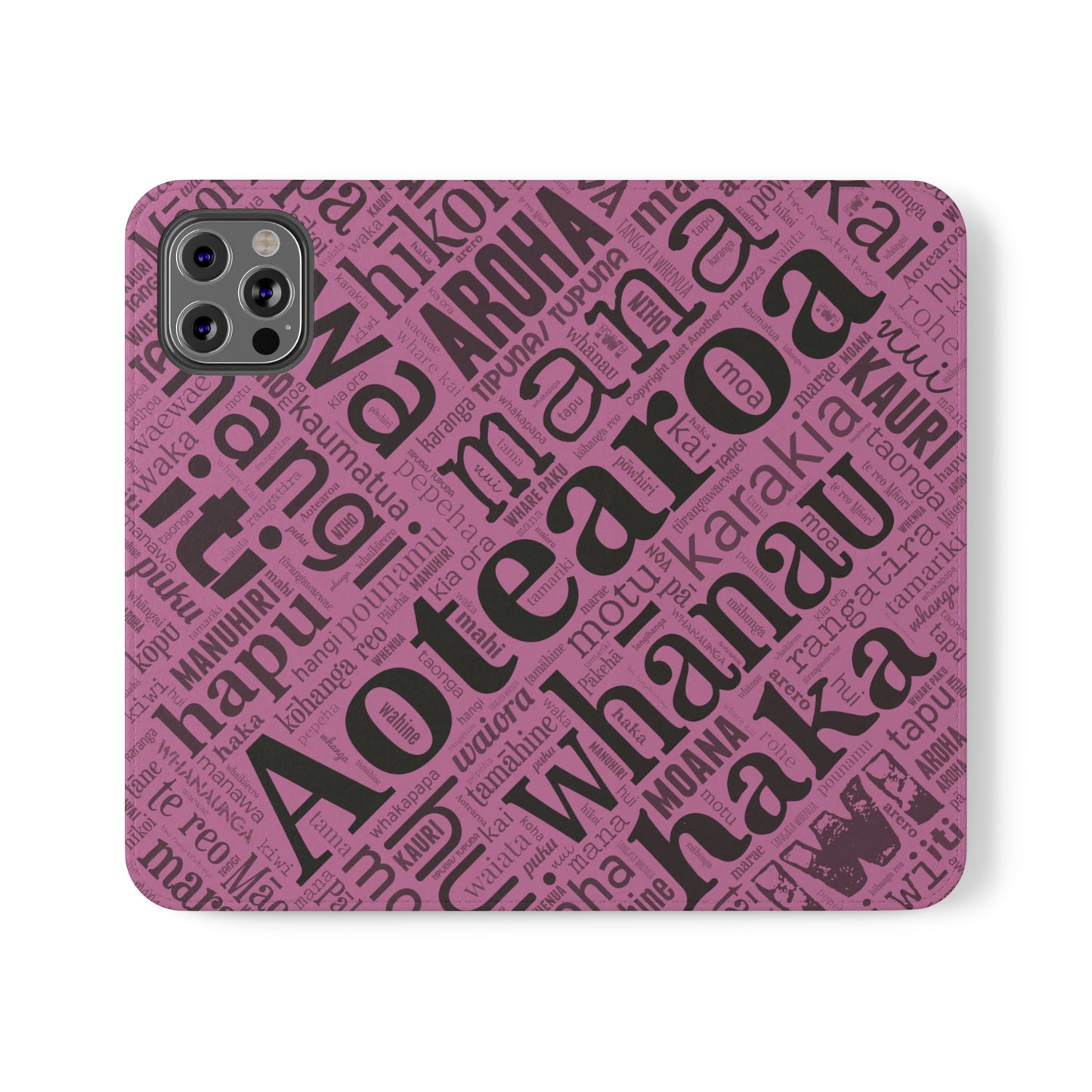 Pink Māori Word Art Flip Cases