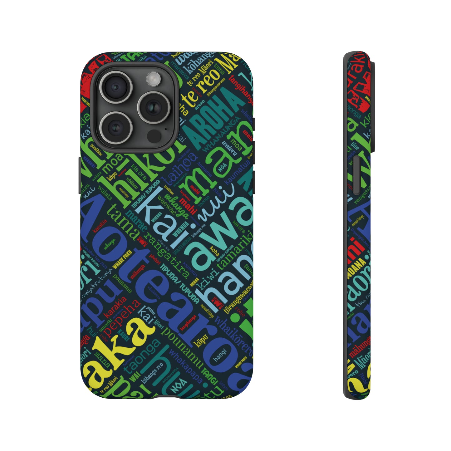 Rainbow Black Māori Word Art Tough Phone Case for iPhone