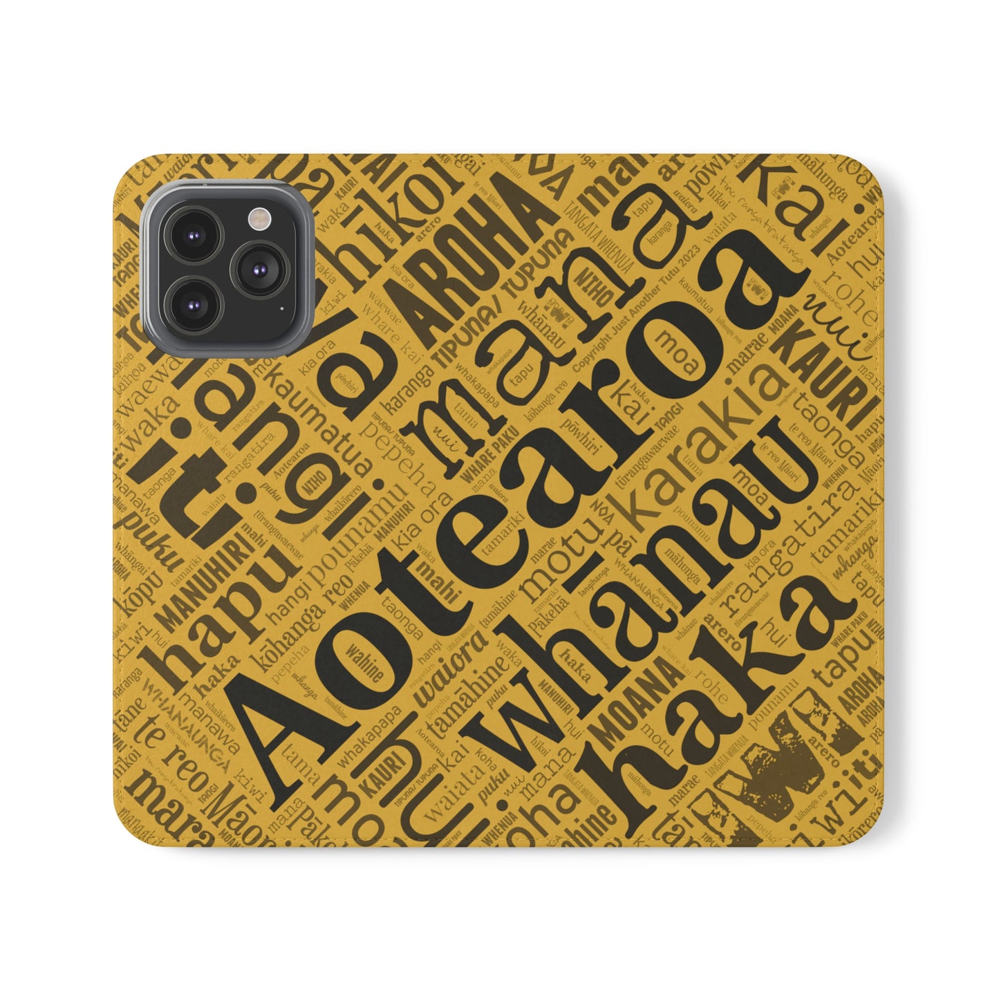 Yellow Māori Word Art Flip Cases