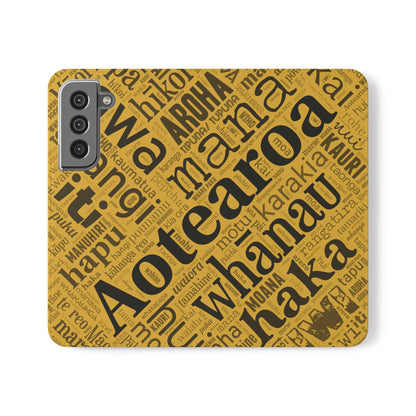 Yellow Māori Word Art Flip Cases