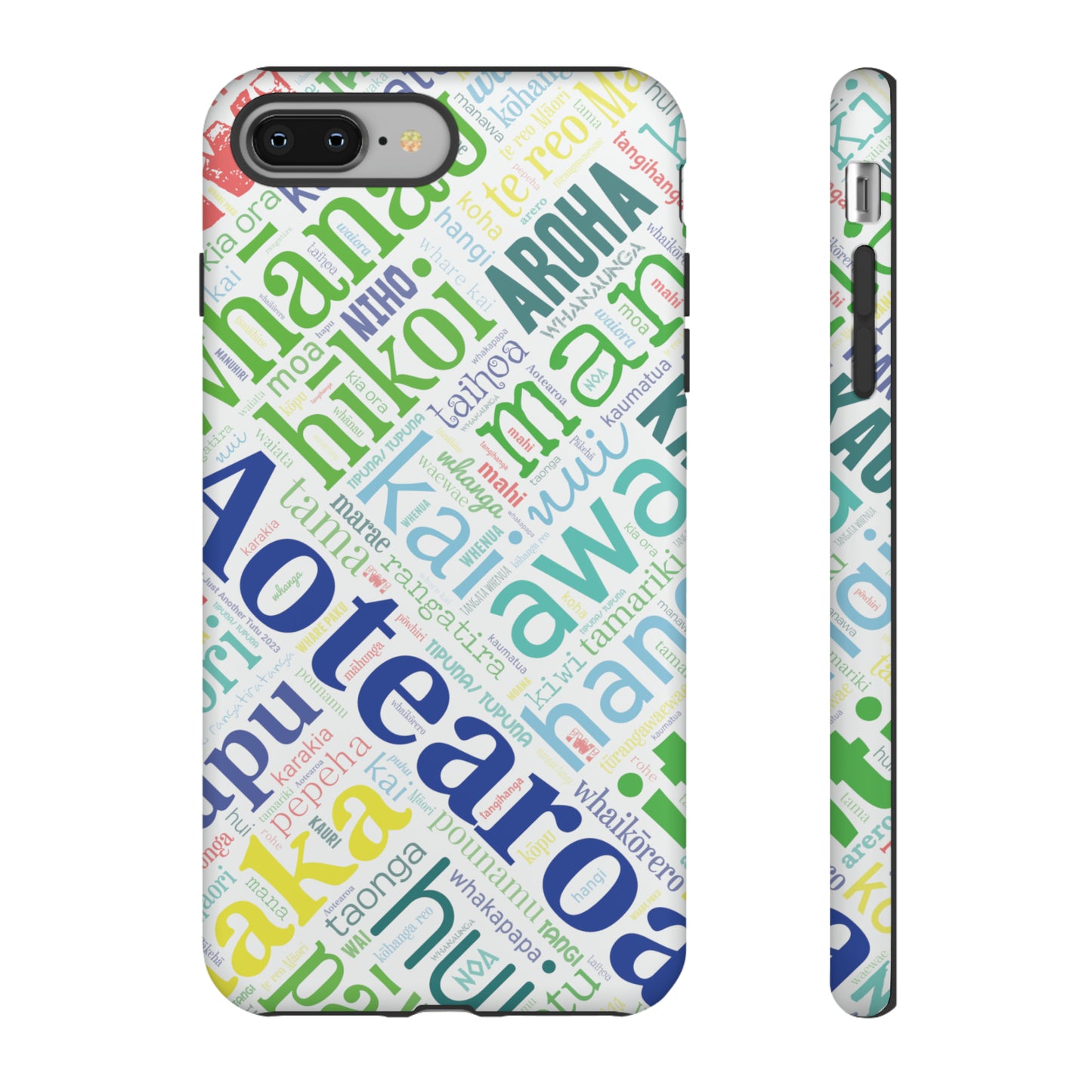 Rainbow White Māori Word Art Tough Phone Case for iPhone