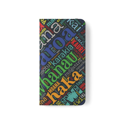 Rainbow Black Māori Word Art Flip Cases